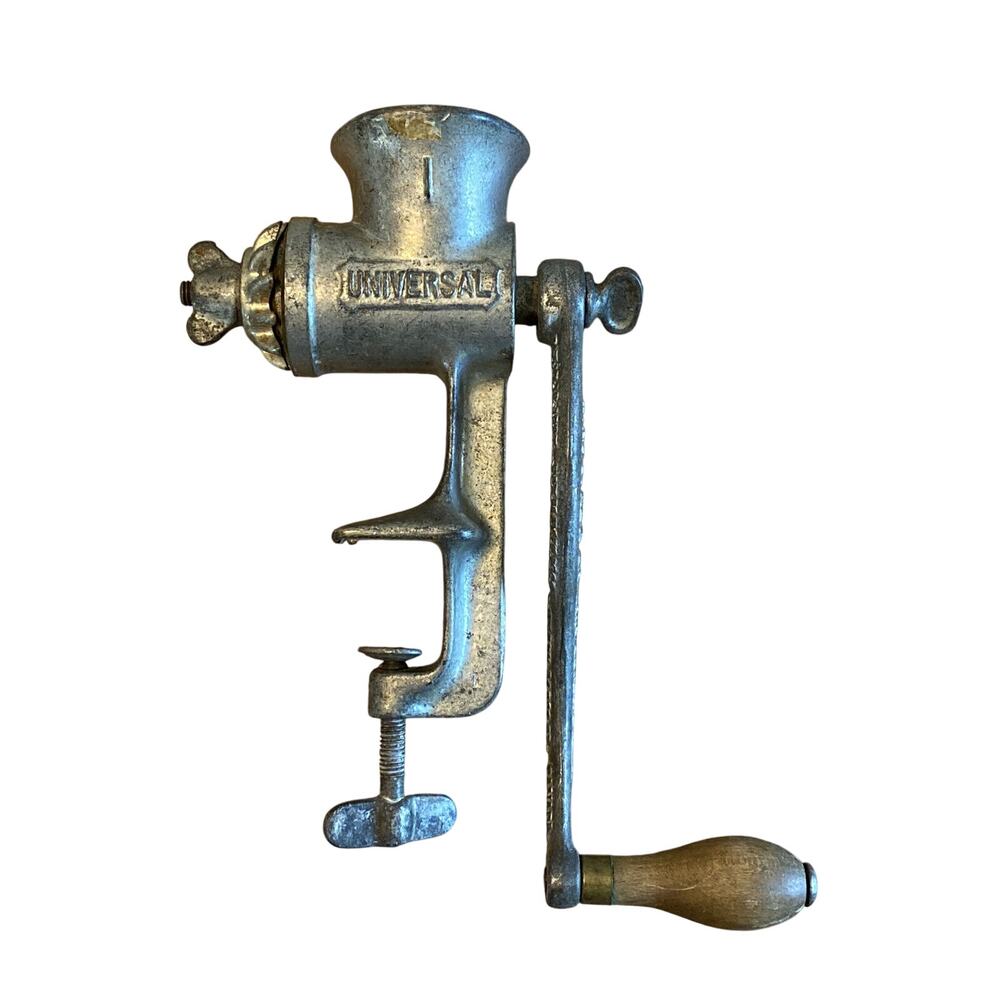 Antique L.F.&C. Universal No. 1 Meat Grinder Cast Aluminum Wood Handle USA